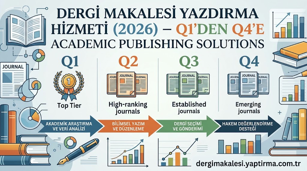 Infographic comparing Q1–Q4 in academic publishing solutions, with icons for Top Tier, High-ranking journals, Established journals, and Emerging journals.